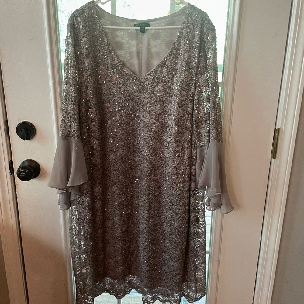 Connected Apparel Glittering Silver Lace Dress